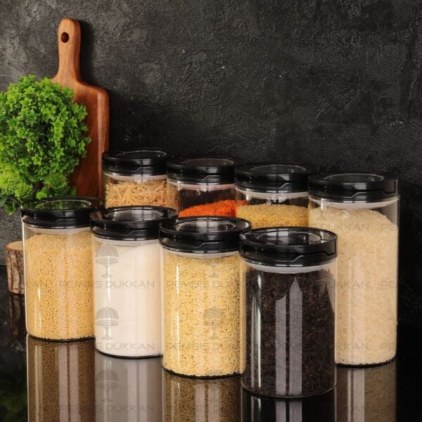 8Lİ SİYAH TESORA, ERZAK KAVANOZ SETİ (1300ML-1650ML)
