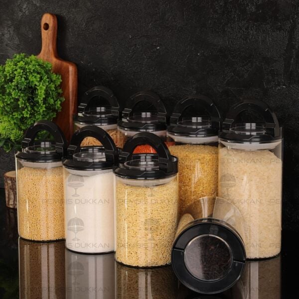 8Lİ SİYAH TESORA, ERZAK KAVANOZ SETİ (1300ML-1650ML)