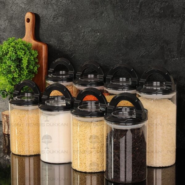 8Lİ SİYAH TESORA, ERZAK KAVANOZ SETİ (1300ML-1650ML)