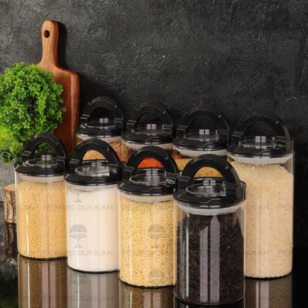 8Lİ SİYAH TESORA, ERZAK KAVANOZ SETİ (1300ML-1650ML)