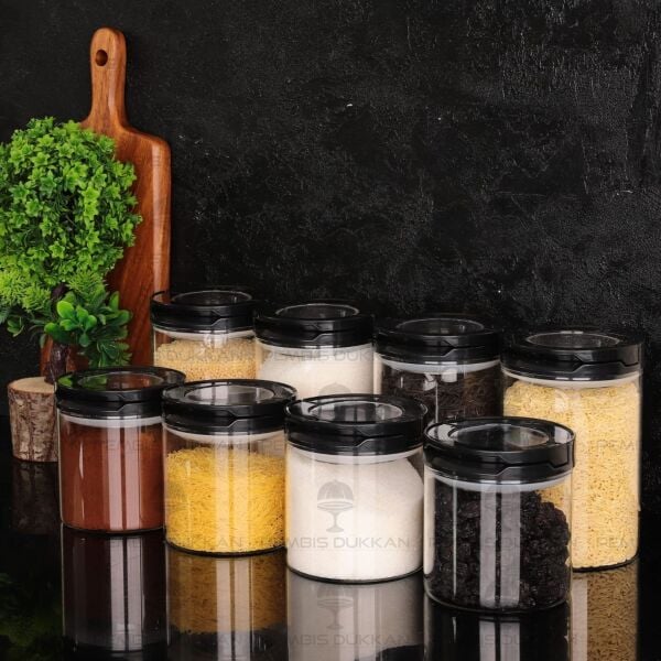 8Lİ SİYAH TESORA, ERZAK KAVANOZ SETİ (850ML-1300ML)
