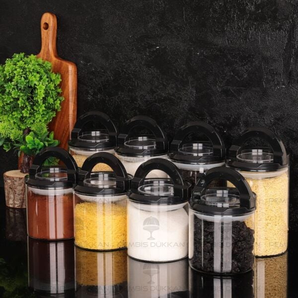8Lİ SİYAH TESORA, ERZAK KAVANOZ SETİ (850ML-1300ML)