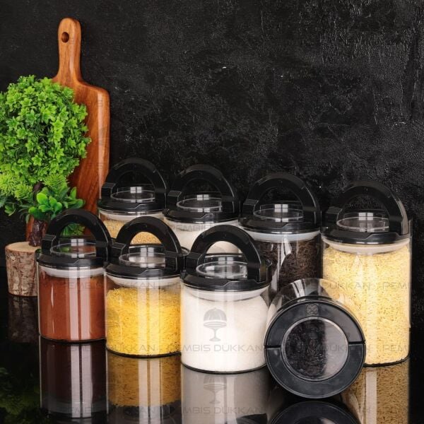 8Lİ SİYAH TESORA, ERZAK KAVANOZ SETİ (850ML-1300ML)