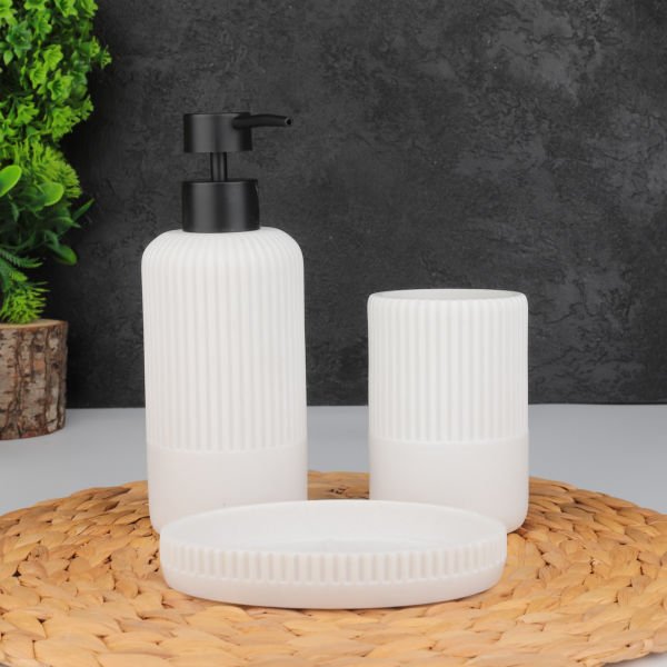 3lü Beyaz Polyresin, Banyo Sabunluk Set (56792)