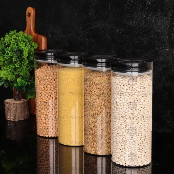 4LÜ SİYAH TESORA, 2100ML ERZAK KAVANOZ SETİ