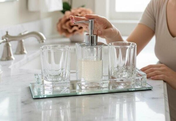 KRİSTAL CAM 4 PARÇA BANYO SETİ WHITE (YV-143)