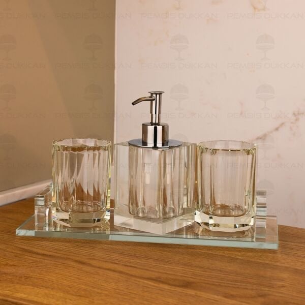 KRİSTAL CAM 4 PARÇA BANYO SETİ WHITE (YV-143)