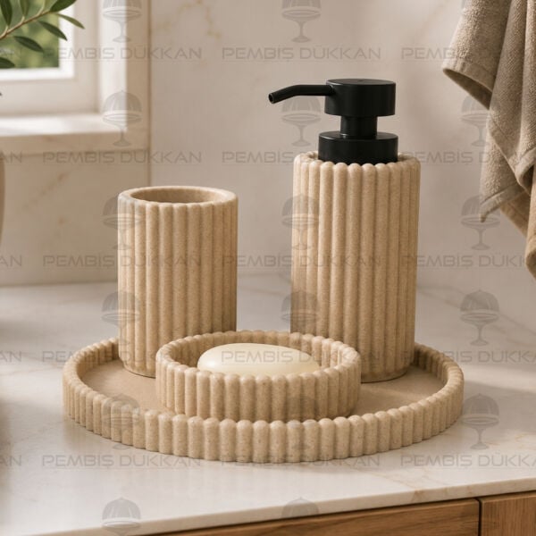 Krem Fuga 4 Parça Polyresin Sıvı Sabunluk Set