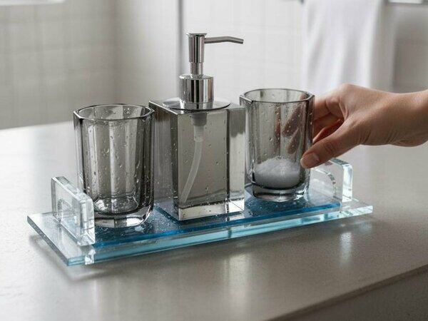 CAM KRİSTAL 4 PARÇA BANYO SETİ BLACK (YV-144)