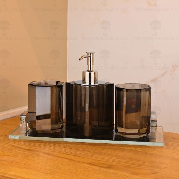 KRİSTAL CAM 4 PARÇA BANYO SETİ BLACK (YV-144)