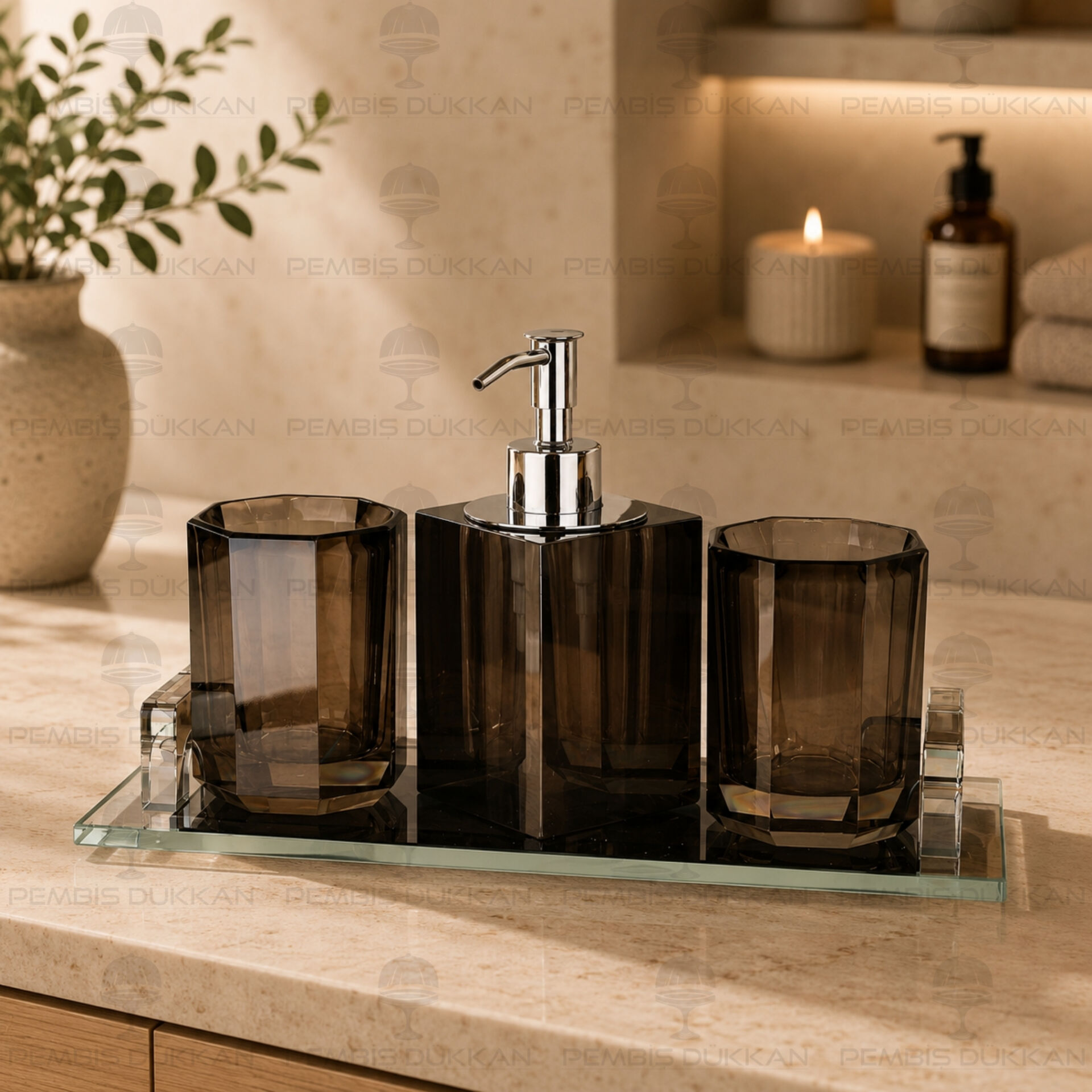 Kristal 4 Parça Banyo Seti Black (YV-144)