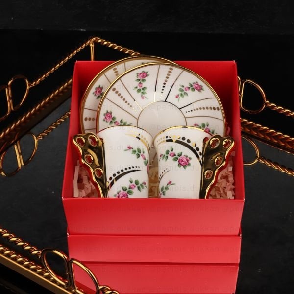 2 KİŞİLİK ROSE FLOWERS  HEDİYE KUTULU FİNCAN SET