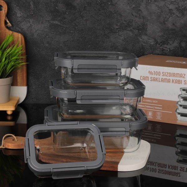 4LÜ VAKUMLU KİLİTLİ, CAM SAKLAMA KABI SET GNL
