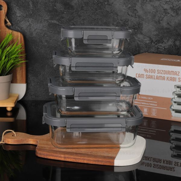 4LÜ SET GNL KİLİTLİ CAM SAKLAMA KABI