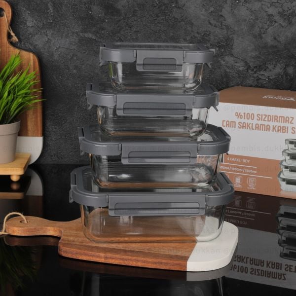 4LÜ VAKUMLU KİLİTLİ, CAM SAKLAMA KABI SET GNL