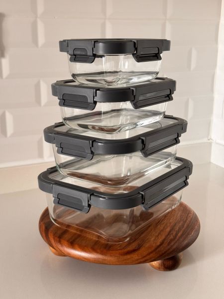 4LÜ VAKUMLU KİLİTLİ, CAM SAKLAMA KABI SET GNL