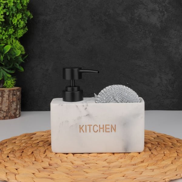 BEYAZ MERMER DESENLİ, SÜNGERLİK HAZNELİ POLYRESİN SIVI SABUNLUK (56789)