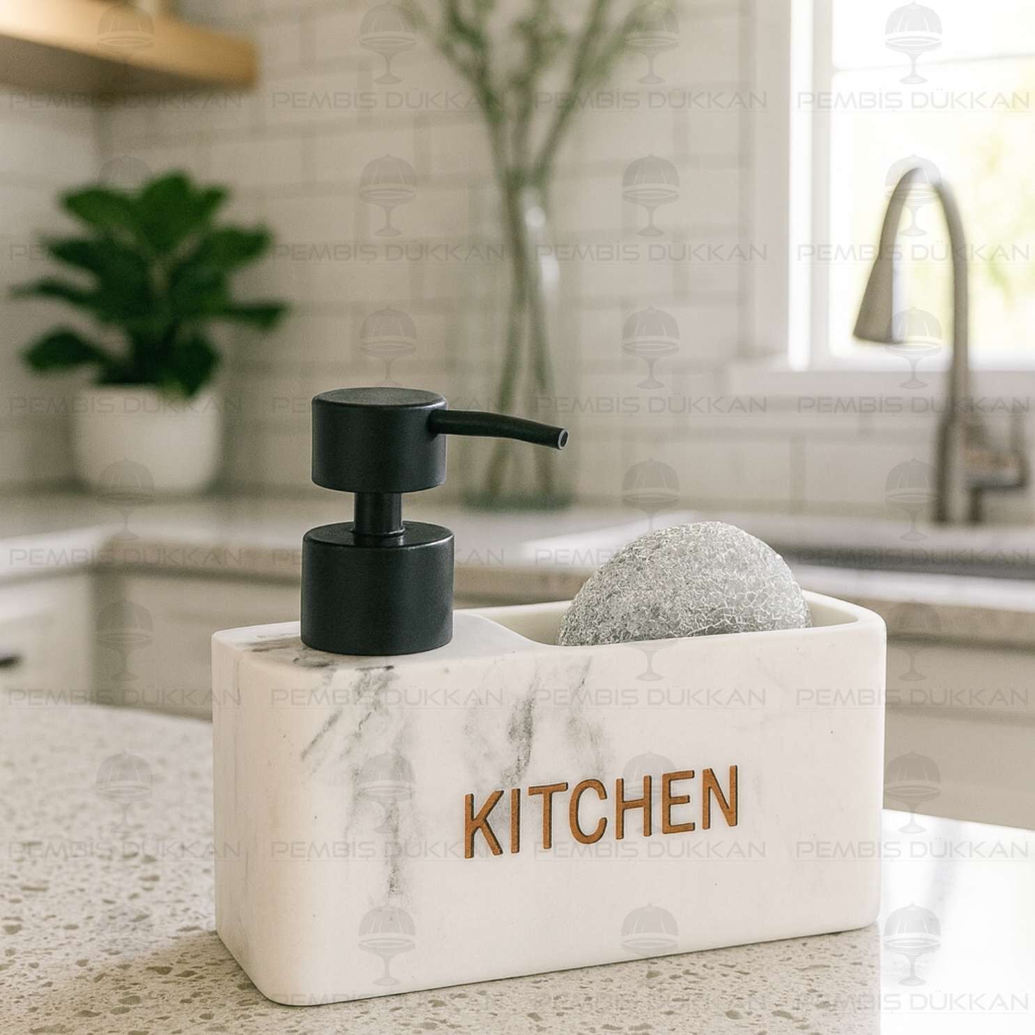 BEYAZ MERMER DESENLİ POLYRESİN, SÜNGERLİK HAZNELİ  SIVI SABUNLUK56789)