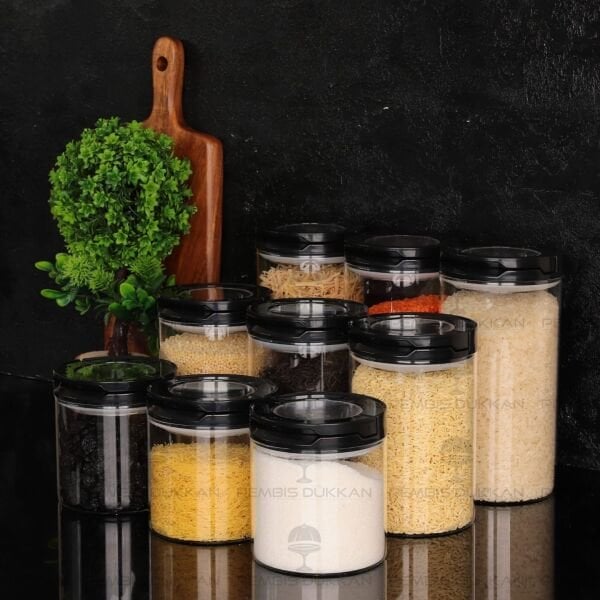 9LU SİYAH TESORA, ERZAK KAVANOZ SETİ (850ML-1300ML-1650ML)