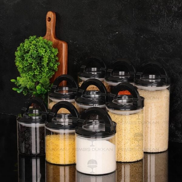 9LU SİYAH TESORA, ERZAK KAVANOZ SETİ (850ML-1300ML-1650ML)