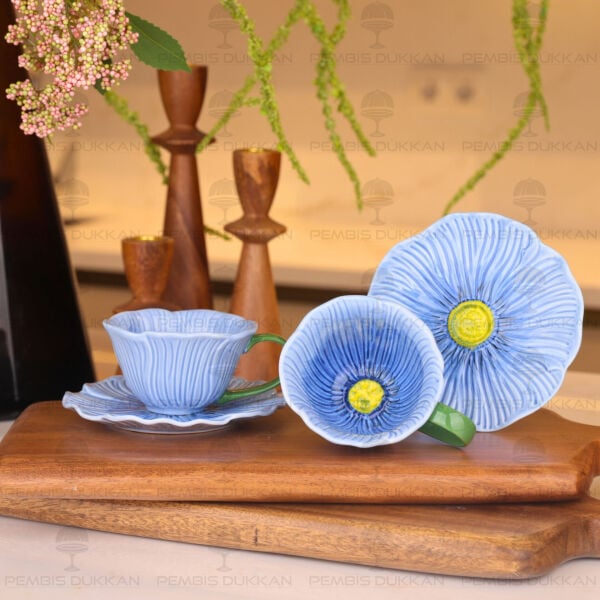 Petal 2 Kişilik Mavi Kahve Fincan Takımı (1d34)