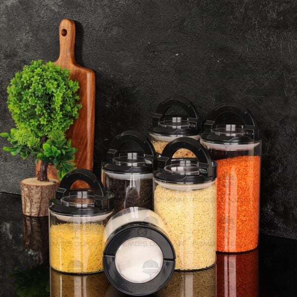 6LI SİYAH TESORA ERZAK KAVANOZ SETİ 850ML-1300ML-1650ML
