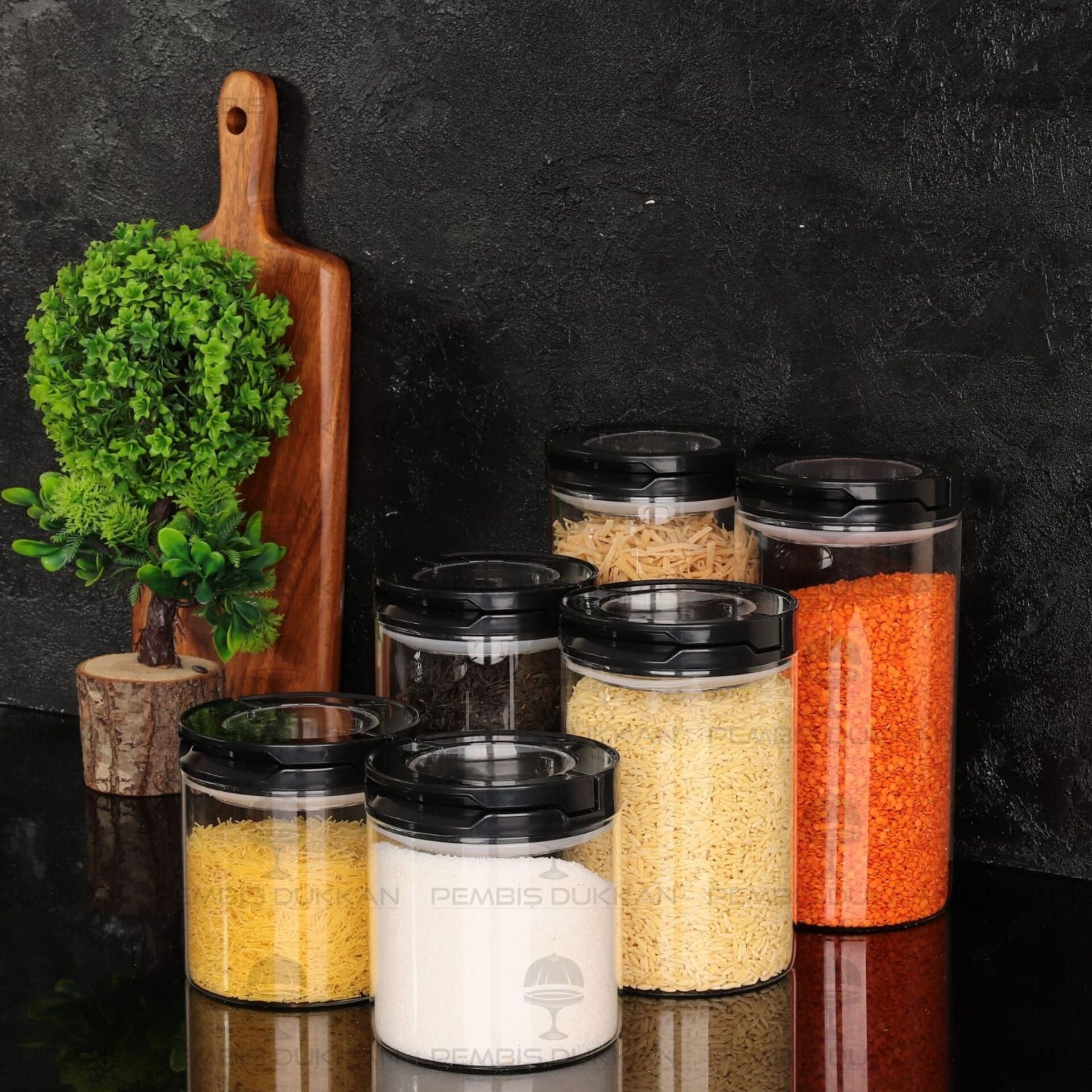 6LI SİYAH TESORA ERZAK KAVANOZ SETİ 850ML-1300ML-1650ML