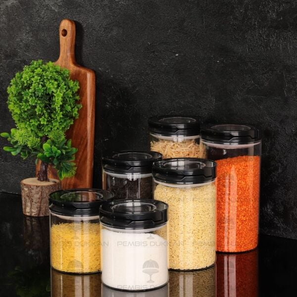6LI SİYAH TESORA ERZAK KAVANOZ SETİ 850ML-1300ML-1650ML