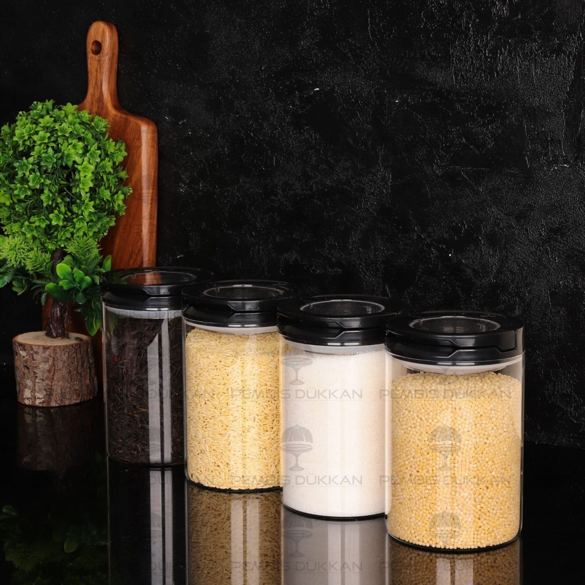 4LÜ SİYAH TESORA, 1300ML ERZAK KAVANOZ SETİ