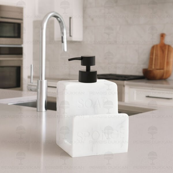 BEYAZ SPONGE MERMER DESENLİ, SÜNGERLİK HAZNELİ POLYRESİN SIVI SABUNLUK (56795)