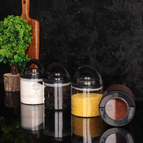 4LÜ SİYAH TESORA, 850ML ERZAK KAVANOZ SETİ