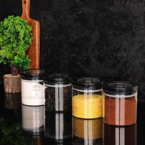 4LÜ SİYAH TESORA, 850ML ERZAK KAVANOZ SETİ