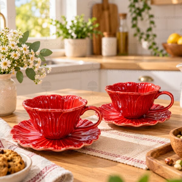 Petal 2 Kişilik Kırmızı Kahve Fincan Takımı (1d54)
