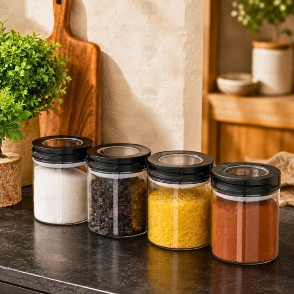 4LÜ SİYAH TESORA, 850ML ERZAK KAVANOZ SETİ