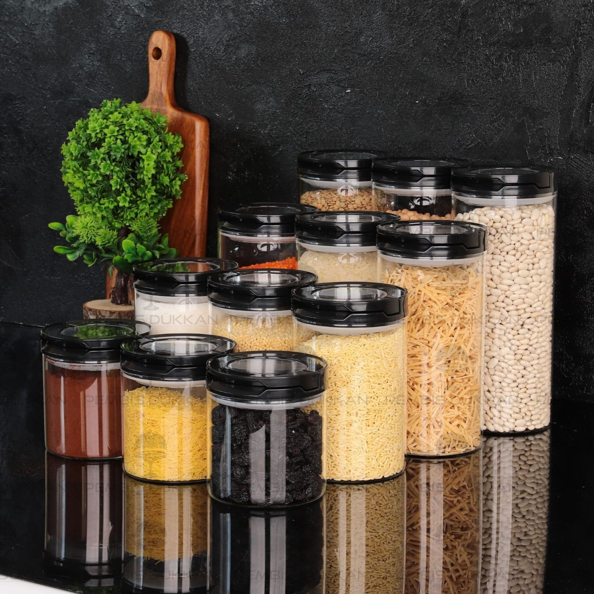 12Lİ SİYAH TESORA, ERZAK KAVANOZ SETİ (850ML-1300ML-1650ML-2100ML)