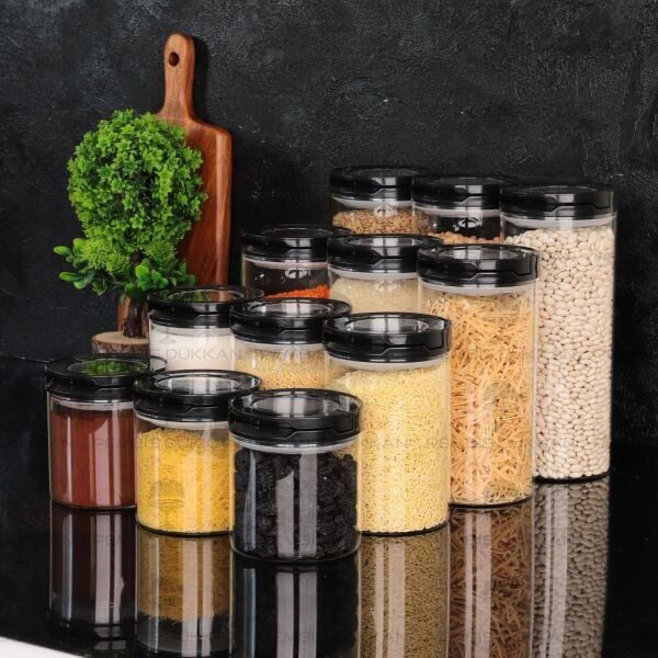 12Lİ SİYAH TESORA, ERZAK KAVANOZ SETİ (850ML-1300ML-1650ML-2100ML)
