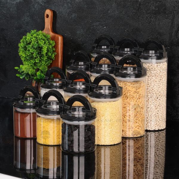 12Lİ SİYAH TESORA, ERZAK KAVANOZ SETİ (850ML-1300ML-1650ML-2100ML)