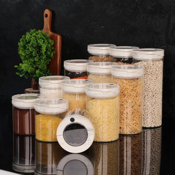 12Lİ BEYAZ TESORA, ERZAK KAVANOZ SETİ (850ML-1300ML-1650ML-2100ML)