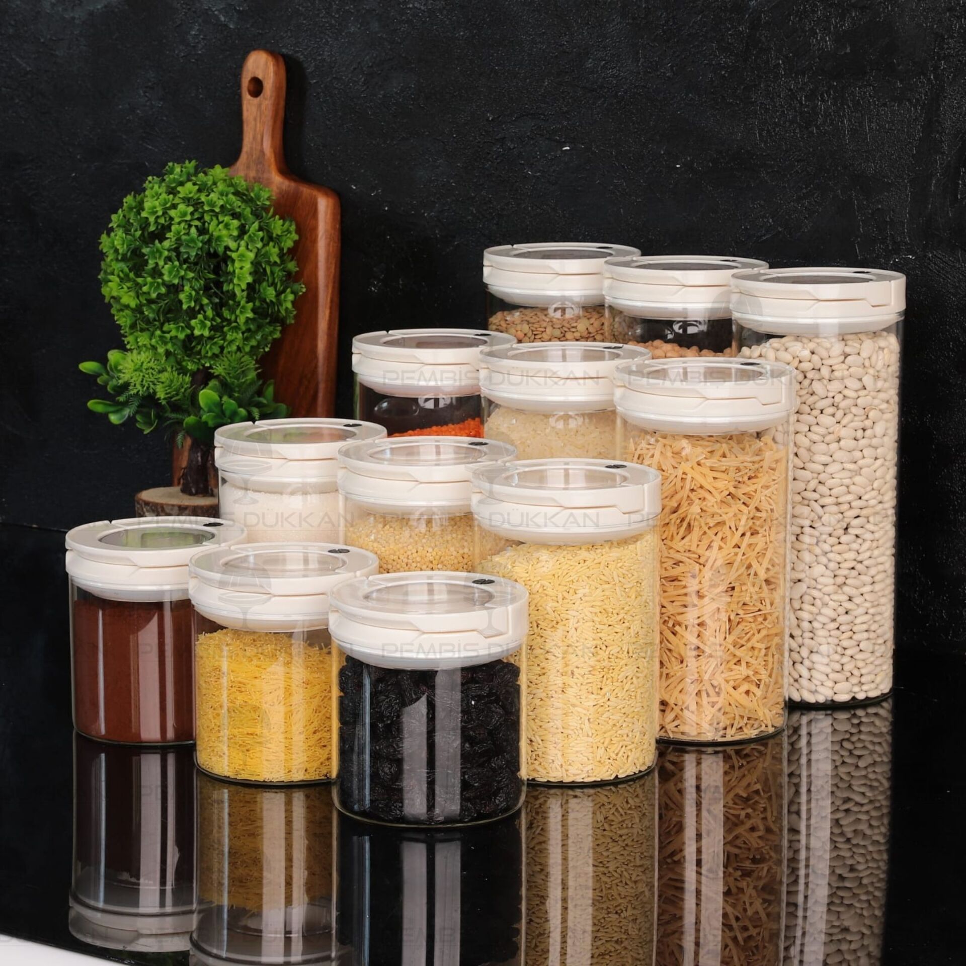 12Lİ BEYAZ TESORA, ERZAK KAVANOZ SETİ (850ML-1300ML-1650ML-2100ML)