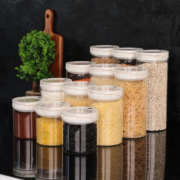 12Lİ BEYAZ TESORA, ERZAK KAVANOZ SETİ (850ML-1300ML-1650ML-2100ML)