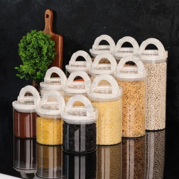 12Lİ BEYAZ TESORA, ERZAK KAVANOZ SETİ (850ML-1300ML-1650ML-2100ML)