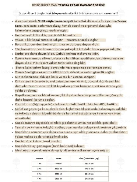 12Lİ BEYAZ TESORA, ERZAK KAVANOZ SETİ (850ML-1300ML-1650ML-2100ML)