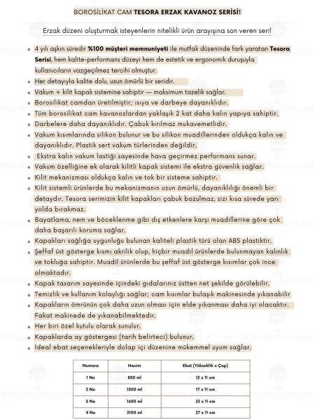 8Lİ BEYAZ TESORA, ERZAK KAVANOZ SETİ (2100ML-1650ML)