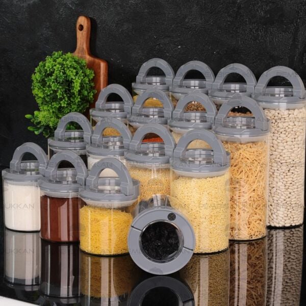 16LI GRİ TESORA, ERZAK KAVANOZ SETİ (850ML-1300ML-1650ML-2100ML)