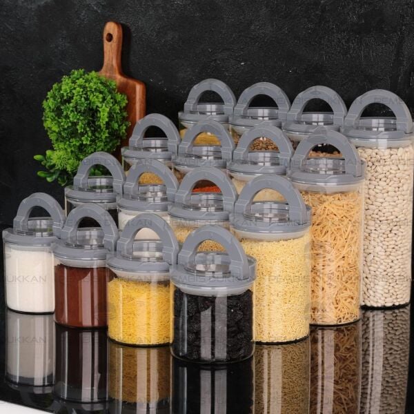 16LI GRİ TESORA, ERZAK KAVANOZ SETİ (850ML-1300ML-1650ML-2100ML)