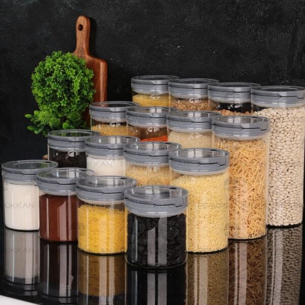 16LI GRİ TESORA, ERZAK KAVANOZ SETİ (850ML-1300ML-1650ML-2100ML)