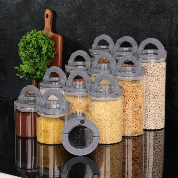12Lİ GRİ TESORA, ERZAK KAVANOZ SETİ (850ML-1300ML-1650ML-2100ML)