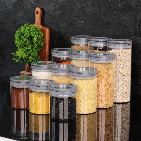 12Lİ GRİ TESORA, ERZAK KAVANOZ SETİ (850ML-1300ML-1650ML-2100ML)