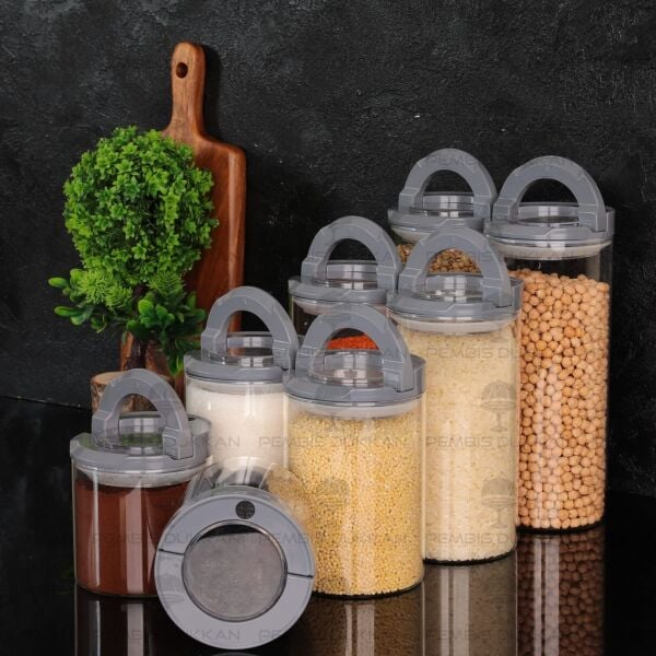 8Lİ GRİ TESORA, ERZAK KAVANOZ SETİ (850ML-1300ML-1650ML-2100ML)
