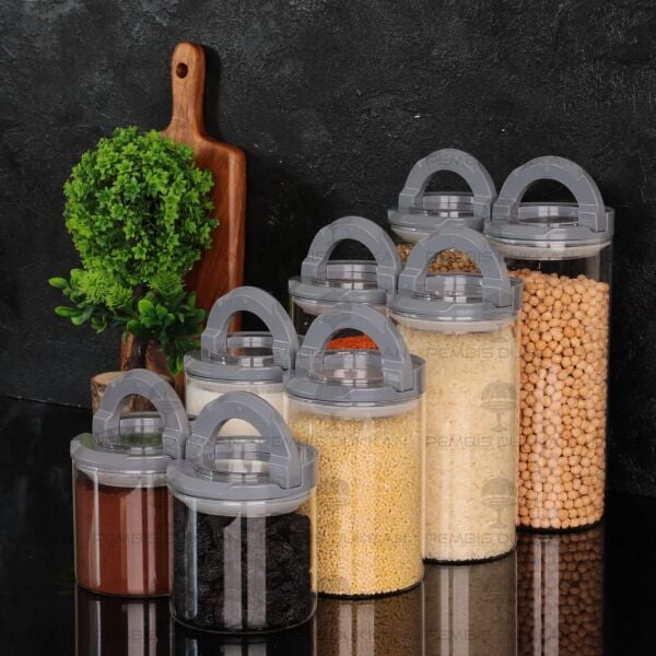 8Lİ GRİ TESORA, ERZAK KAVANOZ SETİ (850ML-1300ML-1650ML-2100ML)